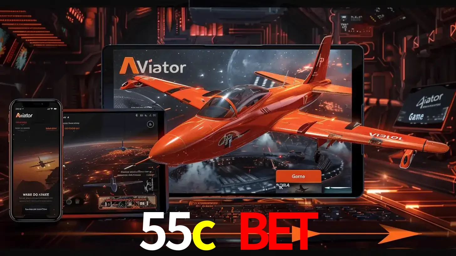 Apresentação tecnológica do jogo Aviator com um avião saindo da tela de um tablet, demonstrando a experiência imersiva em múltiplos dispositivos no 55c bet.