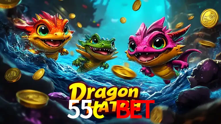 Arte promocional do jogo Dragon Hatch com três adoráveis dragões bebês nadando entre moedas de ouro, um dos slots mais divertidos para jogar no cassino 55c bet.
