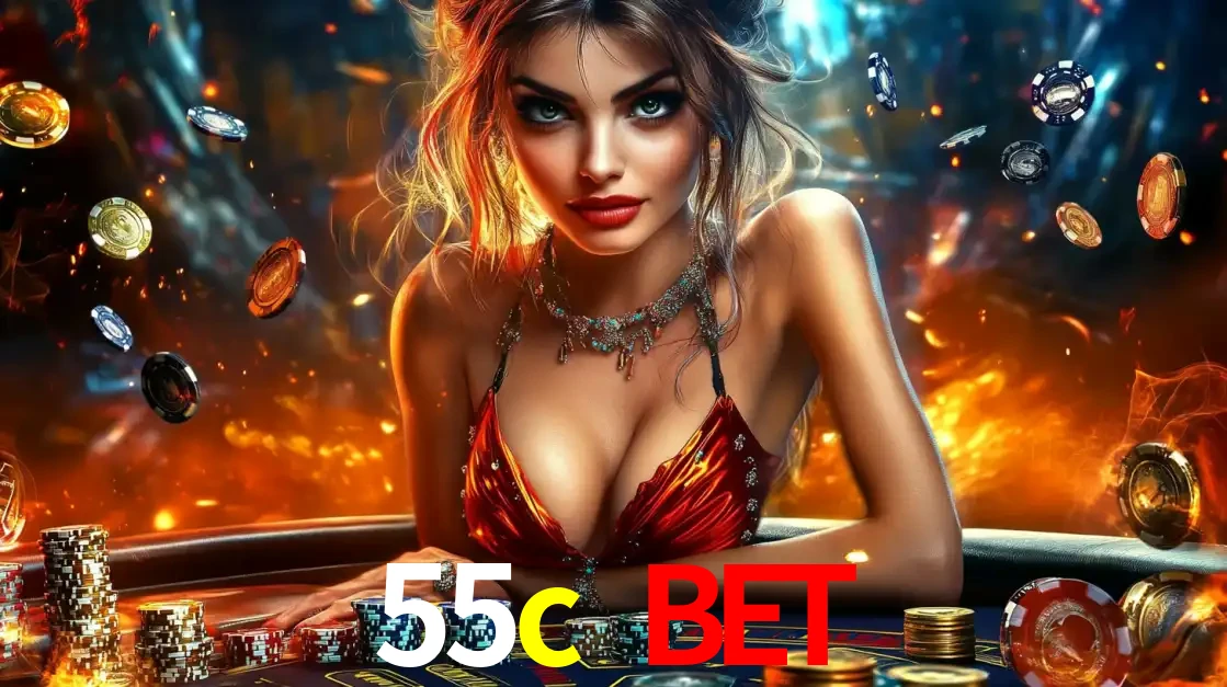 Mulher em uma mesa de cassino com pilhas de fichas e um fundo de fogo, pronta para uma rodada de altas apostas nos jogos de mesa emocionantes do cassino 55c bet.